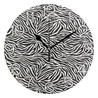 Imagem de GAIGEO Relógio de parede analógico decorativo estético silencioso sem tique-taque relógio de sala de aula, relógio de escritório, arte de parede moderna legal decoração de casa zebra preto listras