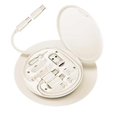 Imagem de Kit de Cabos e Adaptadores 6 em 1 para Viagem Estojo Compacto com USB C Lightning e Micro USB (Branco)