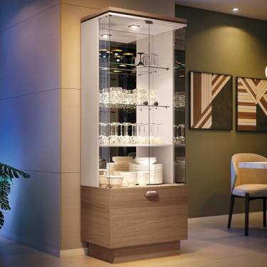 Imagem de Cristaleira Decorativa Peggy com LED Nicho Adega Portas de Vidro Castanho/Off White G26 - Gran Belo