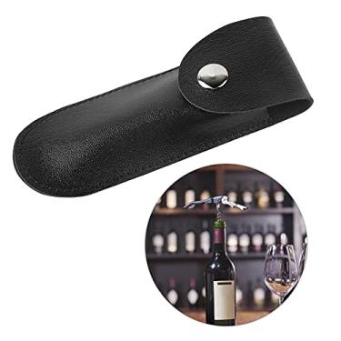 Imagem de GLOGLOW Abridor de Garrafas, Estojo de Couro, Saco Pequeno Premium, Conjunto de Ferramentas para Vinho, Design Compacto, Preto, 15x5cm, Nan Bar e Restaurante (Preto)