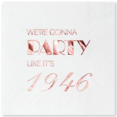 Imagem de Crisky Guardanapos de coquetel de 80 anos ouro rosa para mulheres decorações de festa de aniversário de 80 anos para mesa de sobremesa de bolo, suprimentos para festa de aniversário de 80 anos 50 peças guardanapos descartáveis, 3 camadas