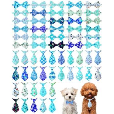 Imagem de PET SHOW Pacote com 60 gravatas borboleta e gravatas de inverno para cães pequenos, gravatas-borboleta ajustáveis para cães médios, floco de neve, laços, festa de aniversário, férias, acessórios para