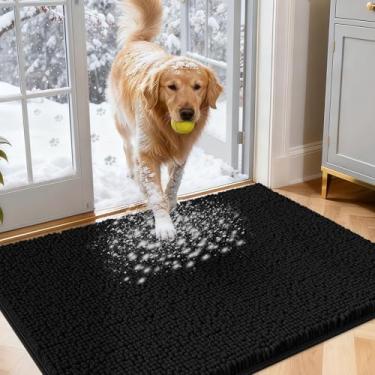 Imagem de IM HOME Tapetes de porta pretos lamacentos de 76,2 cm x 50,8 cm para cães, tapete absorvente de chenille, tapete de porta interno pesado antiderrapante, tapete macio para cama de cachorro frontal para