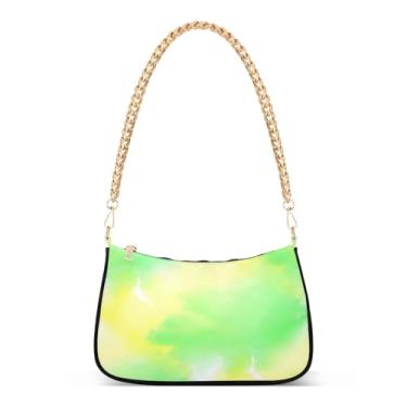Imagem de Bolsa de ombro de corrente amarela verde pastel aquarela, bolsa feminina artística, bolsa clutch Hobo