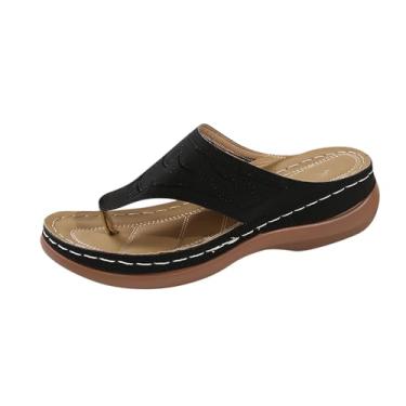 Imagem de Pantufas femininas modernas, casuais, estilo verão, cor sólida, boca de peixe, sola grossa, Preto, 34