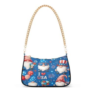 Imagem de Linda bolsa de ombro com corrente azul vermelha gnomo dos EUA, estampa patriótica, bolsa Hobo feminina para uso diário e festa