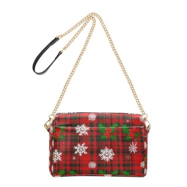 Imagem de Joitme Bolsa de ombro feminina transversal para celular de Natal vermelha verde tartã xadrez corrente alça de couro PU bolsa de ombro