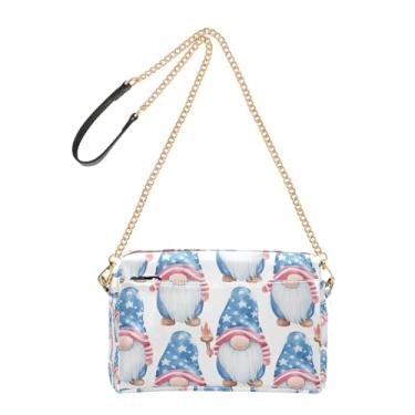 Imagem de Joitme Bolsa feminina transversal para celular com alça de corrente de couro PU bolsa de ombro fofa gnomo bandeira dos EUA