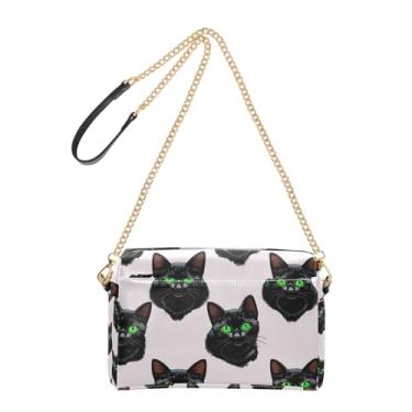 Imagem de Joitme Bolsa tiracolo feminina preta gatinhos brilhantes para celular com alça de corrente de couro PU