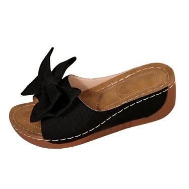 Imagem de Pantufas femininas modernas, casuais, estilo verão, cor sólida, boca de peixe, sola grossa, Preto, 39