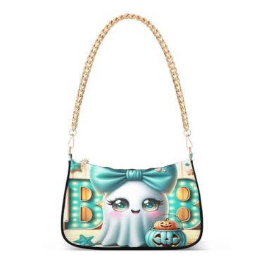 Imagem de Bolsa de ombro com corrente verde de desenho animado fantasma fofo, bolsa feminina Hobo, bolsa moderna para uso diário e festa