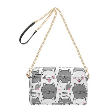 Imagem de Joitme Cute Cats Bolsa feminina cinza branca bolsa tiracolo bolsa para celular bolsa de ombro com alça de corrente de couro PU