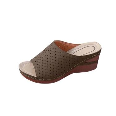 Imagem de Sandálias femininas modernas, casuais, versáteis, boca de peixe, vazadas, estilo primavera e verão, salto plataforma, Café, 38