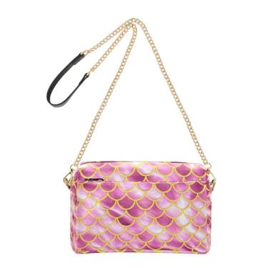 Imagem de Joitme Bolsa feminina com escamas de sereia ouro rosa bolsa transversal alça de couro PU bolsa de ombro bolsa para celular