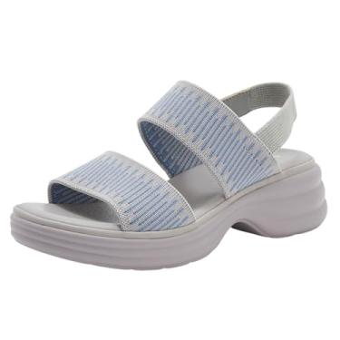 Imagem de Sandálias femininas modernas, casuais, lisas, confortáveis, leves, com boca de peixe, Azul royal claro, 38