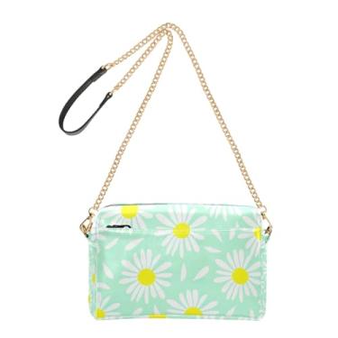 Imagem de Joitme Bolsas transversais femininas bolsa para celular bolsa de ombro de couro PU com alça de corrente pastel margarida verde menta