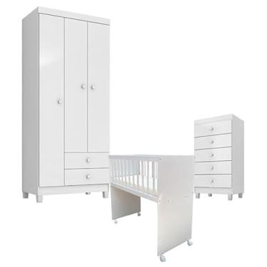 Imagem de Quarto Bebê 3 Portas com Gaveteiro Ternura Baby e Mini Berço MoisÃ:copyright:s Alegria com Colchão - Incorplac