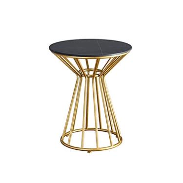 Imagem de Mesa lateral de mármore sofá armário lateral varanda pequena mesa de centro sala de estar cabeceira pequena mesa redonda (cor: preto + ouro) (preto + ouro)