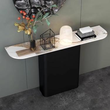 Imagem de Mesa de console, mesa de console dourada, mesa de sofá moderna com base de metal, moldura de ferro estável, mesa de entrada retangular para sala de estar, corredor, hall de entrada, escritório (cor