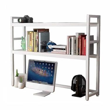 Imagem de Prateleira organizadora de mesa ajustável de 2 camadas - estante de mesa de madeira e metal, estante de mesa para mesa de computador, prateleira de armazenamento de mesa aberta, para prateleira de