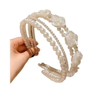 Imagem de Tiara De Flor Com Pérolas Imitadas Para Meninas, Acessórios De Cabelo 