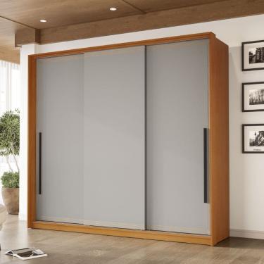 Imagem de Guarda Roupa Roupeiro 3 portas de correr 4 gavetas Valência Freijó Cinza Politorno Móveis