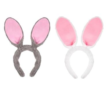 Imagem de JHJEWH 2 peças de faixas de cabeça de coelhinho da Páscoa, orelhas ajustáveis de coelhinho da Páscoa, faixa de cabelo de animal de coelho de pelúcia, acessórios de fantasia de orelhas de coelho cinza