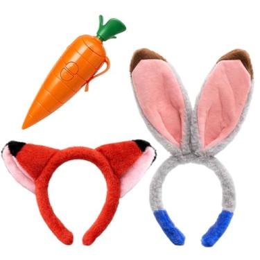 Imagem de MIRJXB Orelhas de coelho e raposa HB, acessórios de fantasia com tema animal para festas de cosplay, orelhas de coelho e raposa HB conjunto de 3 peças para jogos de vestir e eventos de cosplay
