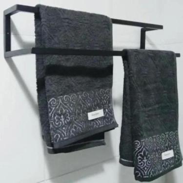 Imagem de Suporte Porta Toalha Preto Toalheiro Duplo De Ferro Banheiro - Ruffino