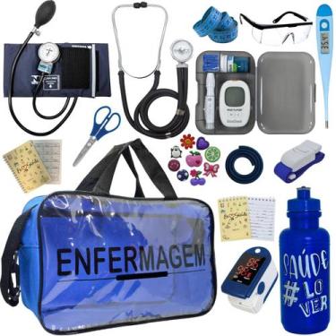 Imagem de Kit Bolsa Transparente Aparelho de Pressão Aneroide Medidor de Glicose