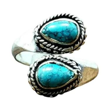 Imagem de Anel Ajustável De Estilo Étnico Boêmio Para Mulheres Com Turquesa Fals