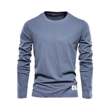 Imagem de Camiseta Masculina De Manga Longa 100% Algodão Casual De Primavera Alt