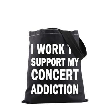 Imagem de JXGZSO Bolsa I Work to Support My Concert Addiction Bolsa de mão de professor de música, presente de músico, presente de concerto, amante de música, mercadoria, Concert Addiction T preto, One Size