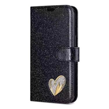 Imagem de LTLMYDAM Capa brilhante para Samsung Galaxy S26 Ultra/S26 Plus/S26, capa fólio com bolso para dinheiro com glitter, suporte de couro, borda macia, preta, S26 Plus