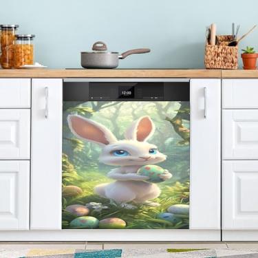 Imagem de SEHANY Capa magnética de conto de fadas fofo coelhinho da Páscoa, adesivos magnéticos decorativos antiarranhões para painel de geladeira e lava-louças, decoração de flores de fazenda de cozinha