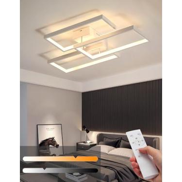 Imagem de Luminária de teto LED moderna de 60W, dimerizável, com moldura retangular e controle remoto, ideal para sala de estar, sala de jantar e quarto (branca, 60cm).