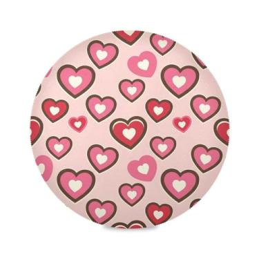 Imagem de Wassud Jogo americano tapetes redondos corações vermelhos para cozinha e jantar tapetes laváveis resistentes ao calor decoração de mesa 39 cm