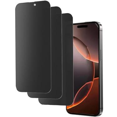 Imagem de zonyee Protetor de tela de privacidade para iPhone 16 Pro Max de 6,9 polegadas, pacote com 3 película de vidro temperado fosco antiespião de dureza 9H cobertura total - à prova de estilhaçamento, sem