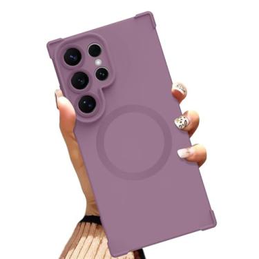 Imagem de AIGOMARA Capa magnética para Samsung Galaxy S25 Ultra de 6,9 polegadas [compatível com MagSafe] Capa protetora fina roxa sólida roxa macia cantos reforçados à prova de choque para mulheres e homens