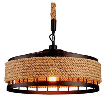 Imagem de Luminária pendente vintage industrial com corda de cânhamo, lustre para mesa de jantar, luminária de teto retrô rústica para cozinha, sala de estar, sala de jantar, loft, café, soquete E27 (