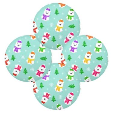 Imagem de Wassud Jogo americano conjunto de 4 lindos bonecos de neve tapetes de mesa redondos para cozinha e jantar tapetes laváveis resistentes ao calor decoração de mesa 39 cm