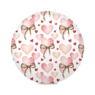 Imagem de Wassud Jogo americano com laços de fita de corações tapetes de mesa redondos para cozinha e jantar tapetes laváveis resistentes ao calor decoração de mesa 39 cm