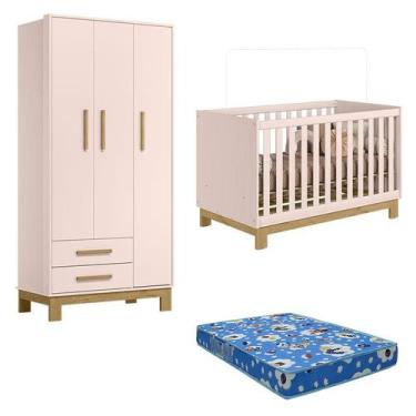 Imagem de Berço Americano 4315 e Guarda Roupa 4340 Q Encanto Slim Rosa Acetinado