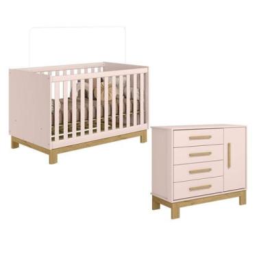 Imagem de Berço Americano 4315 e Cômoda Sapateira 4355 Q Encanto Slim Rosa Aceti