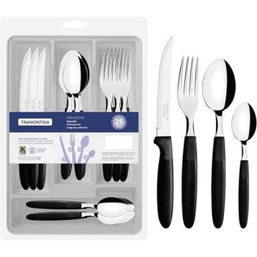 Imagem de Faqueiros com Gaveteiro Ipanema 25 Peças Aço Inox Tramontina (Preto)