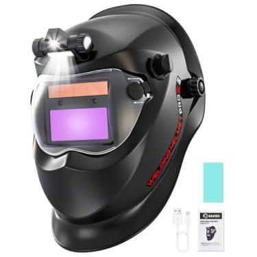 Imagem de Saker Capacete de soldagem de escurecimento automático com luz LED, classe óptica 1/1/1/2, visão de cor real, alimentado por energia solar com 2 sensores de arco, máscara de soldagem Shade 9-13 para