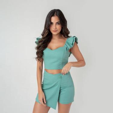 Imagem de Conjunto susie short saia linho feminino - Susie Modas, Verde claro, G
