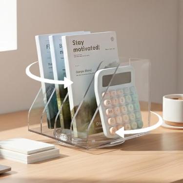 Imagem de LIYAOLI Organizador de arquivos de acrílico com 4 compartimentos verticais, organizador de mesa vertical giratório de 360° para livros, pastas, revistas, suporte compacto e transparente para fichário