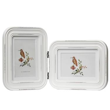 Imagem de ibalux Porta-retrato com dobradiça dupla, 12 x 18 cm, 2 molduras dobráveis, madeira maciça com vidro verdadeiro, exiba imagens 10 x 15 com tapete ou 12 x 17 sem tapete, vertical ou horizontalmente na
