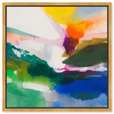 Imagem de Arte de parede moderna com impressão em tela Rainbow Melt I da Art Remedy, moldura dourada, 30,5 x 30,5 cm